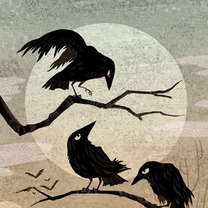 Seasonal Crow Set of 4 5x7 inch mini art prints