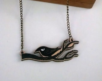Crow Branch wood charm necklace