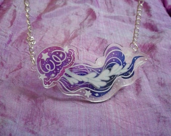 Celestial Jellyfish clear acrylic charm necklace