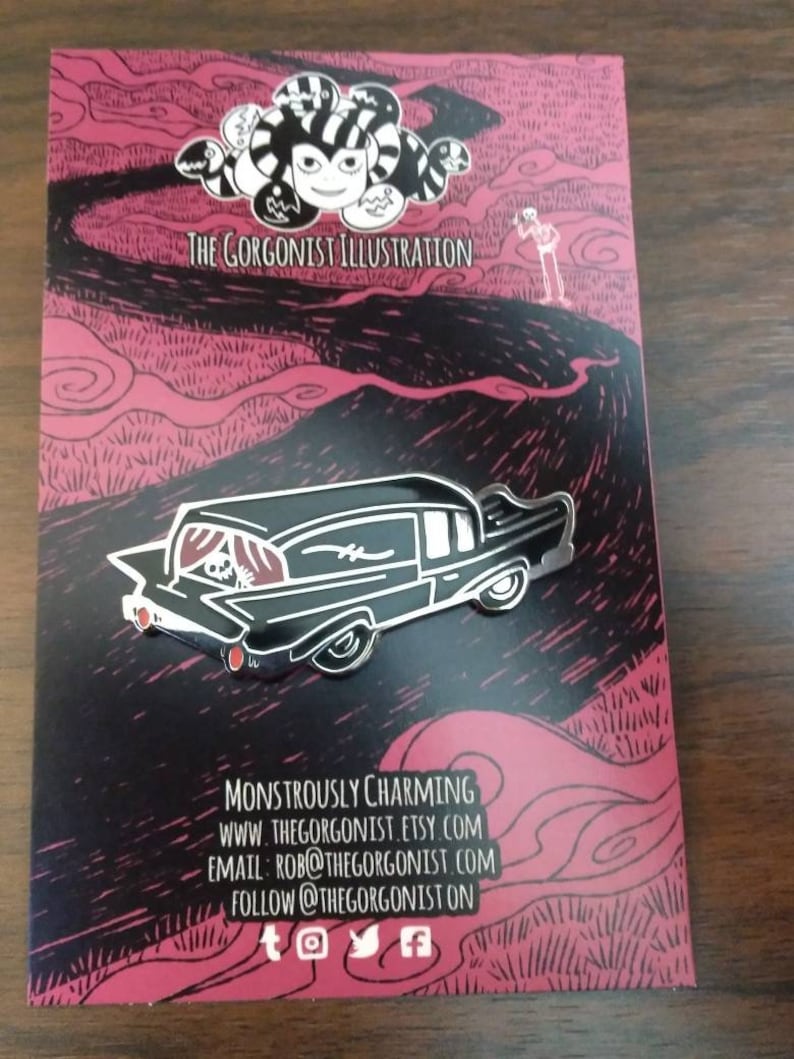 Last Call Vampire Coffin Enamel Pin with special backing card image 3