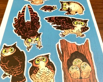 Great Horned Owl 4x6 inch kiss cut Sticker Sheet