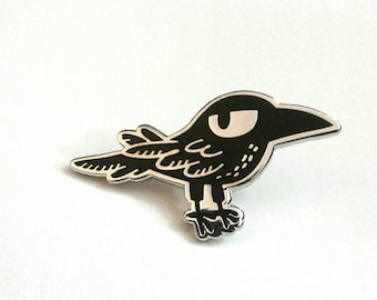 Side eye crow grumpy raven enamel pin