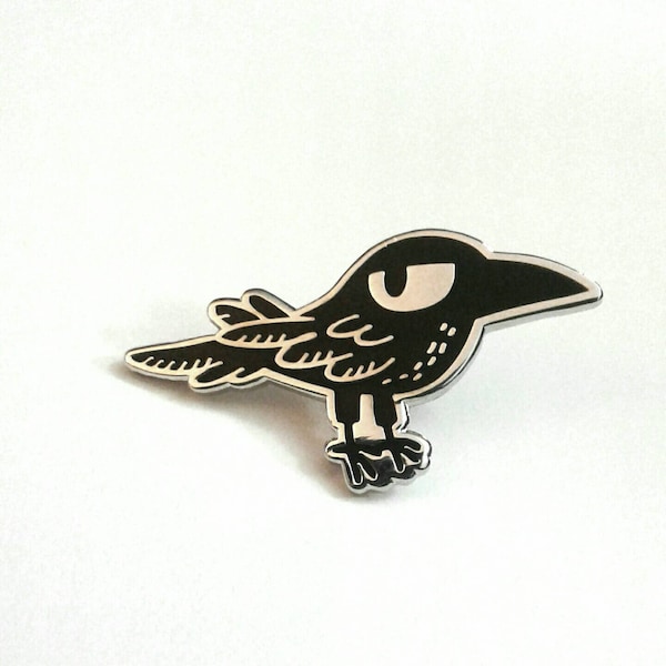 Side eye crow grumpy raven enamel pin