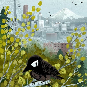 Seattle Crow 8x12 mini art poster