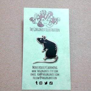 Curious Black Rat silver enamel pin