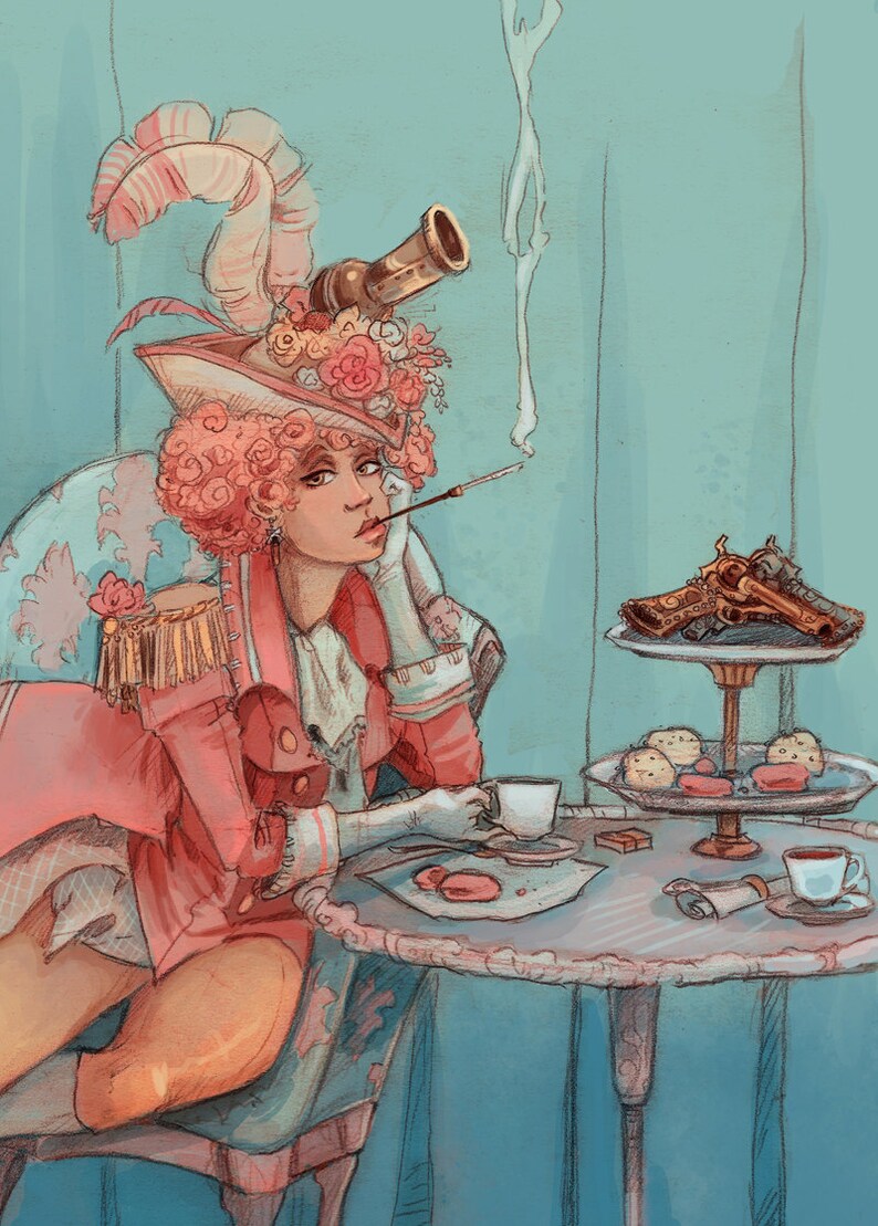 Tea for Two French Revolutionary Steampunk Illustration Mini Etsy