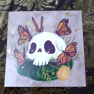 Monarch Skull square 8x8 art print with gold foil