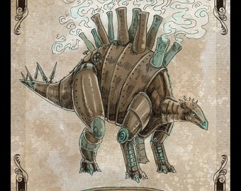 Steamosaurus 5x7 steampunk dinosaur art print