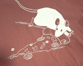 Super weiches, handbedrucktes T-Shirt mit Pizza Ratte