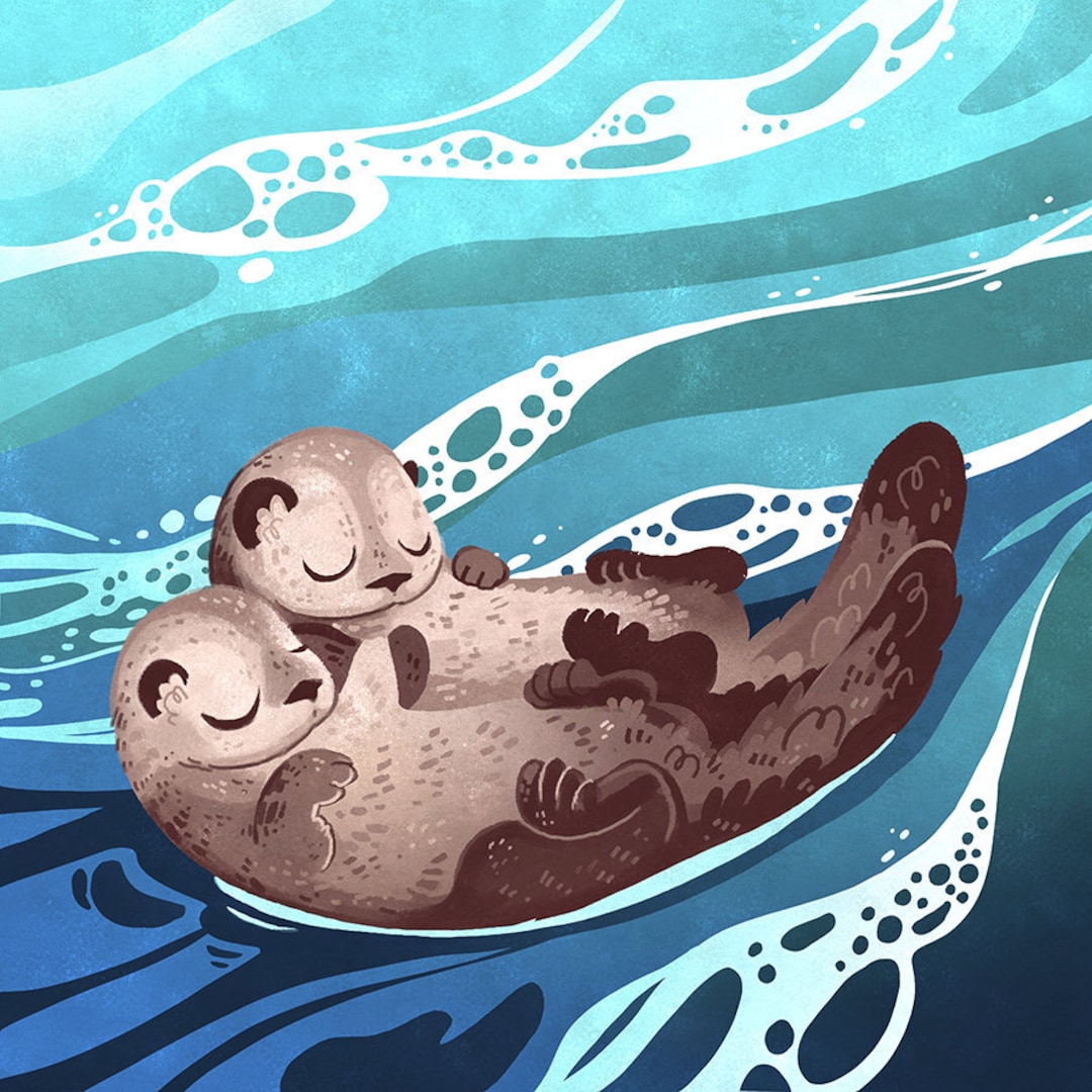 Otterly Love 8x8 Inch Square Sea Otters Holding Hands Art Print - Etsy