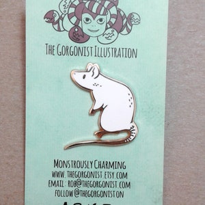 Curious White Rat rose gold enamel pin