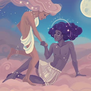 Celestial Lovers Moon Boys 8x12 art print