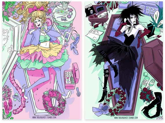 Friends Forever set of two 8x12 retro vampire art prints