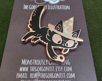 Playful Witchy Kitty copper enamel pin