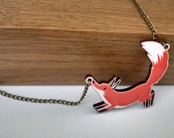 Red Fox wood charm necklace