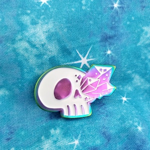 crystal skull rainbow metal enamel pin