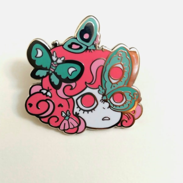 Moth Eye Girl Pastel Goth Luna Moth Variant creepy cute macabre enamel pin