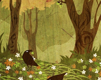 Leslie Woods smug crows art print