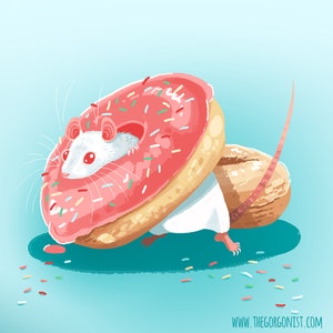 Donut Rat 8x8 inch cute pet rat art print