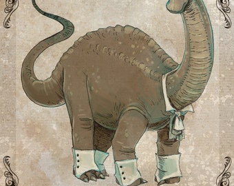 Aspatosaurus 8x10 steamPUNk dinosaur art print