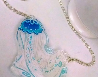 Blue Jellyfish clear acrylic charm necklace