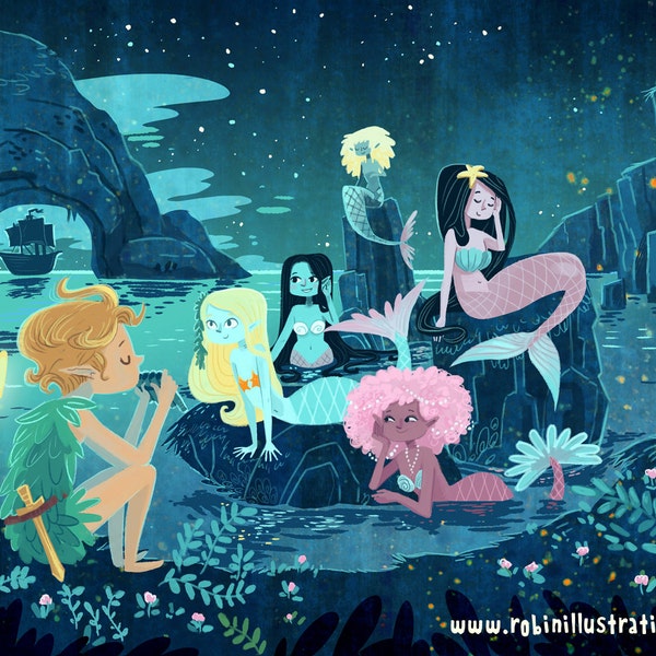 Peter Pan Mermaid Lagoon 8x10 art print