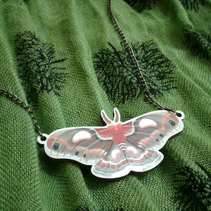 Beautiful Cecropia Moth wood charm necklace