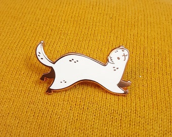 White pet ferret ermine mink rose gold metal hard enamel pin