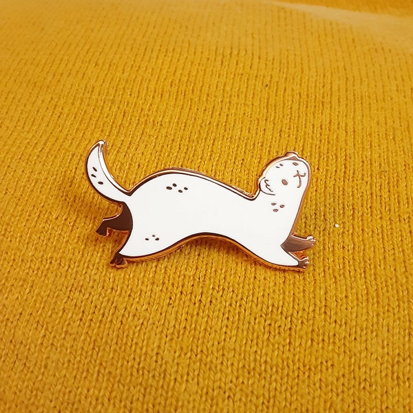 White pet ferret ermine mink rose gold metal hard enamel pin