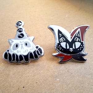 Clown Kitties Karlekitty and Purrierot cute black cat and white cat enamel pins