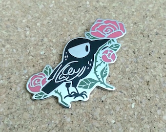Rose and Raven grumpy crow pin hard enamel pin