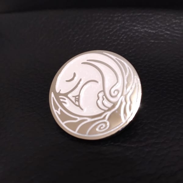 Good Night Moon Bunny Year of the Rabbit pearly white enamel and silvery metal pin