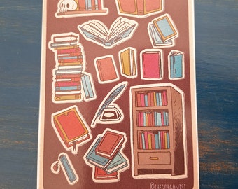 Dark Library Book Lover's kiss cut 4x6 inch sticker sheet