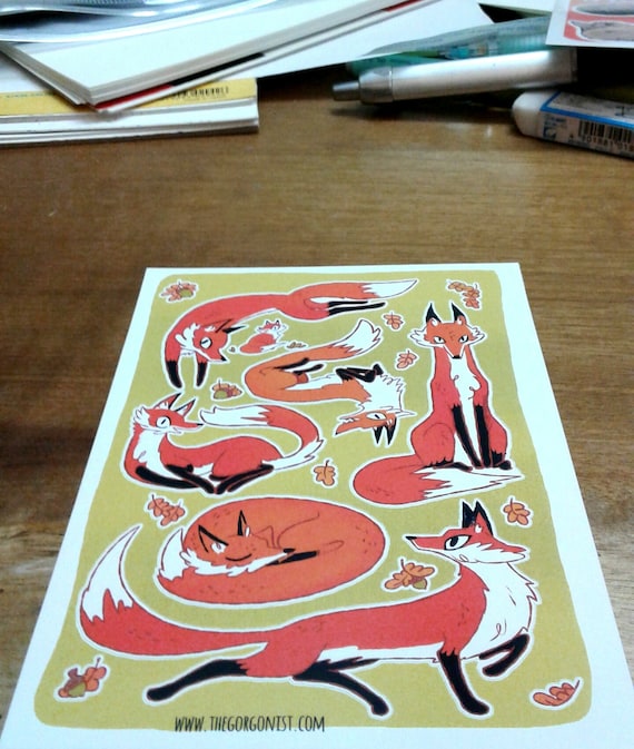 Autumn Foxes kiss cut Sticker Sheet