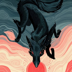 Tiangou Swallows the Sun 12x18 inch SPARKLE art poster