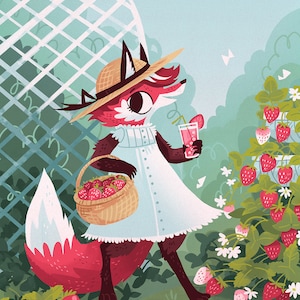 Strawberry Fox 5x7 art print