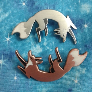 Silver and Copper Fox Chase matte antiqued metal enamel pin set