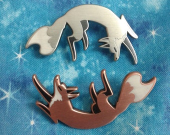 Silver and Copper Fox Chase matte antiqued metal enamel pin set