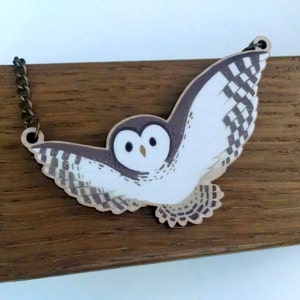 Barred Owl wood charm necklace