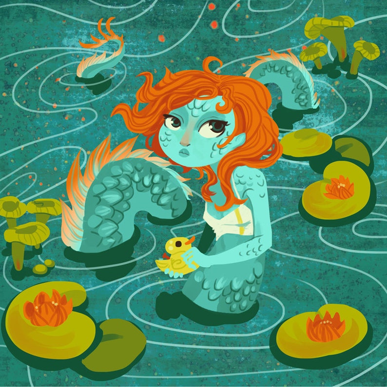 Loch Ness Monster Girl 8x8 Art Print Etsy