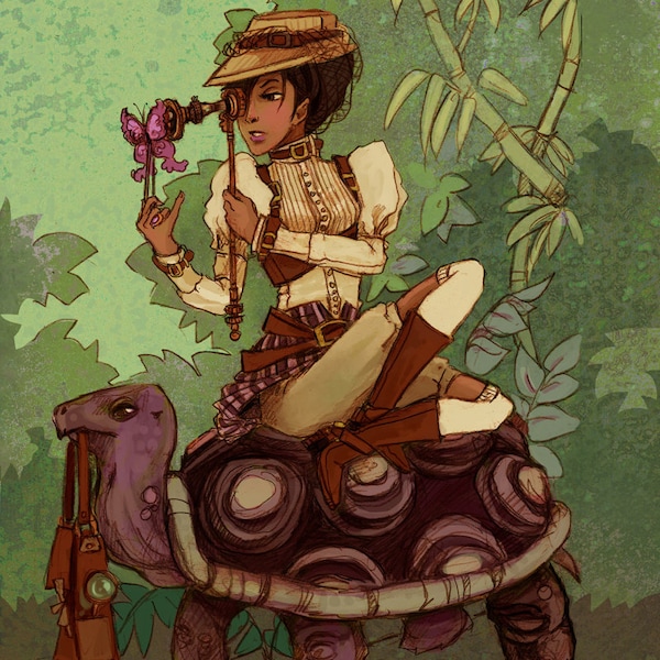 Natural Philosopher steampunk scientist/safari illustration mini print