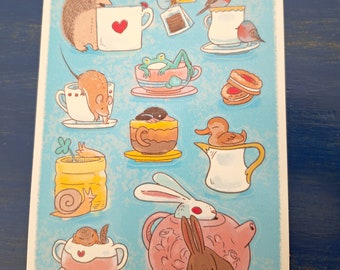 Sweet Creature Teatime kiss cut 4x6 inch sticker sheet