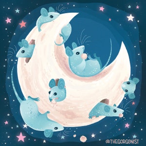 Mice in the Moon 8x8 square pastel dreamy art print