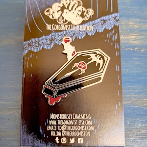 Last Call Vampire Coffin Enamel Pin with special backing card image 2