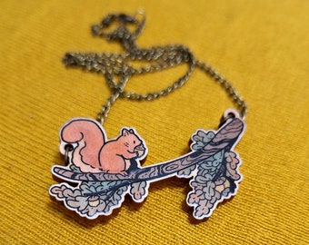 Squirrel Branch 2inch printed wood charm necklace