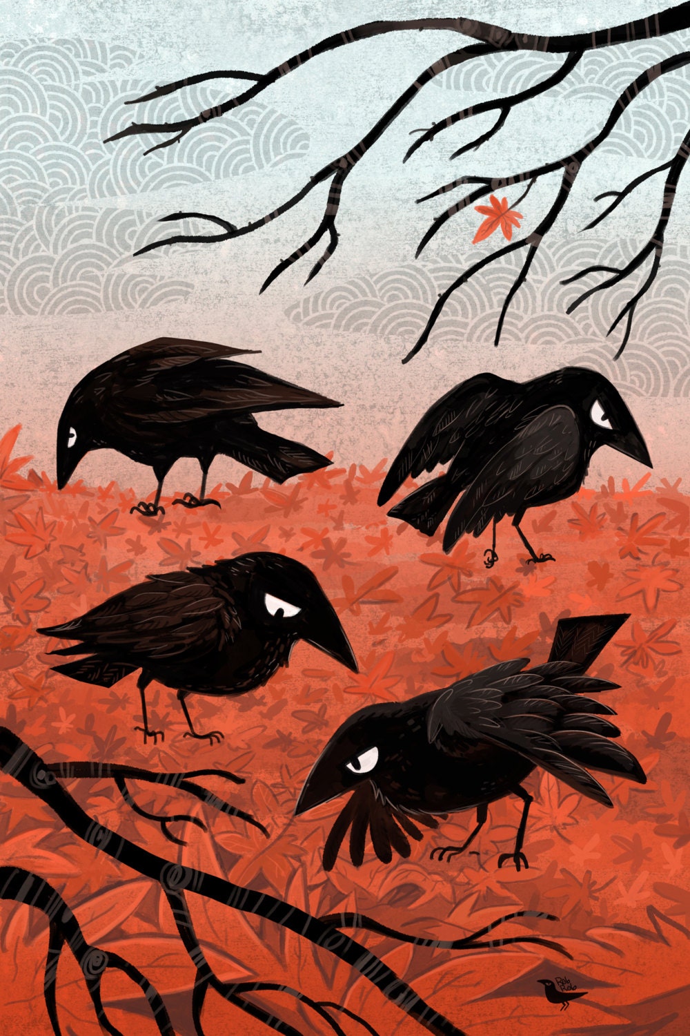 Crow Fall 12x18 inch art poster