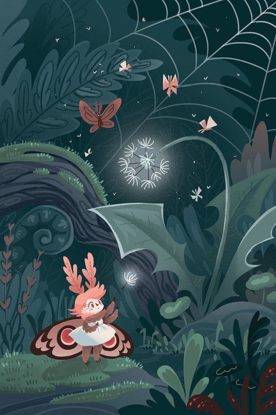 Gathering Glowylion Fluff 8x12 Cute Moth Girl Art Print - Etsy Israel