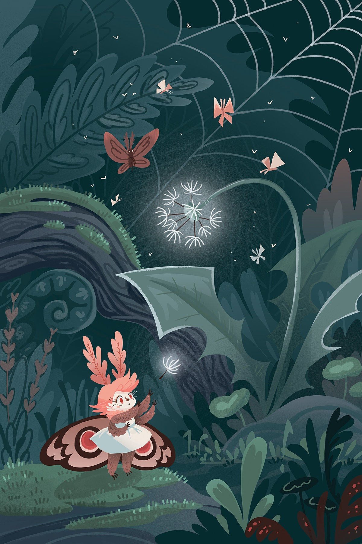 Gathering Glowylion Fluff 8x12 Cute Moth Girl Art Print - Etsy