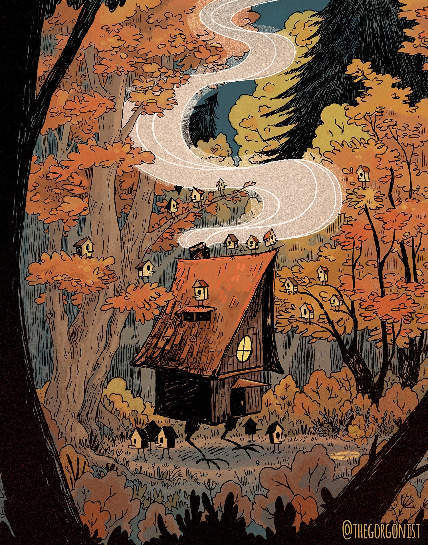 バーバ・ヤーガの小屋とひよこたち 8 x 10 インチのアート