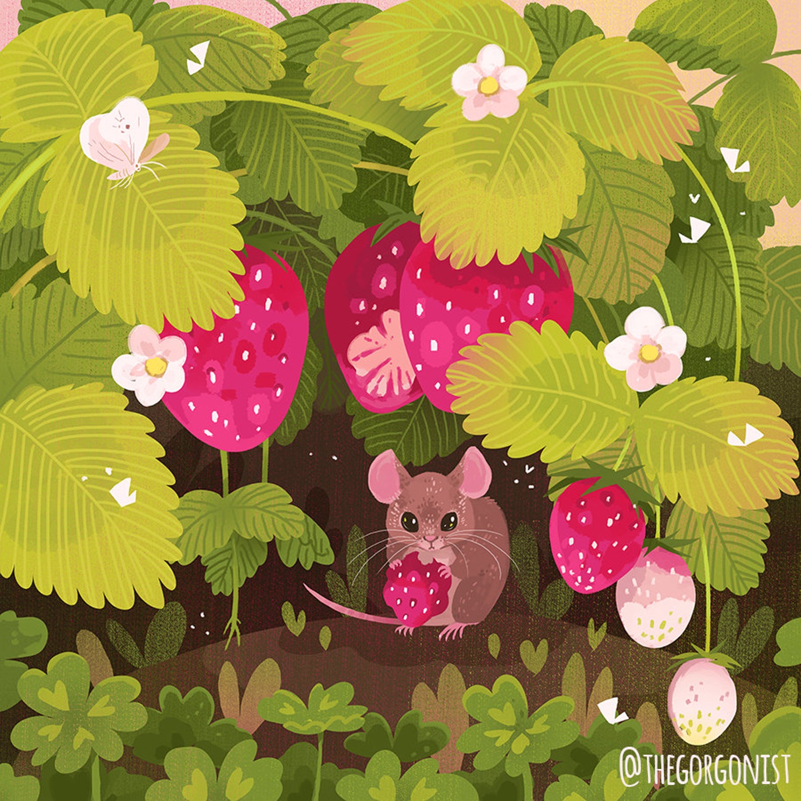 Strawberry Days 8x8 Inch Summer Garden Mouse Art Print Etsy